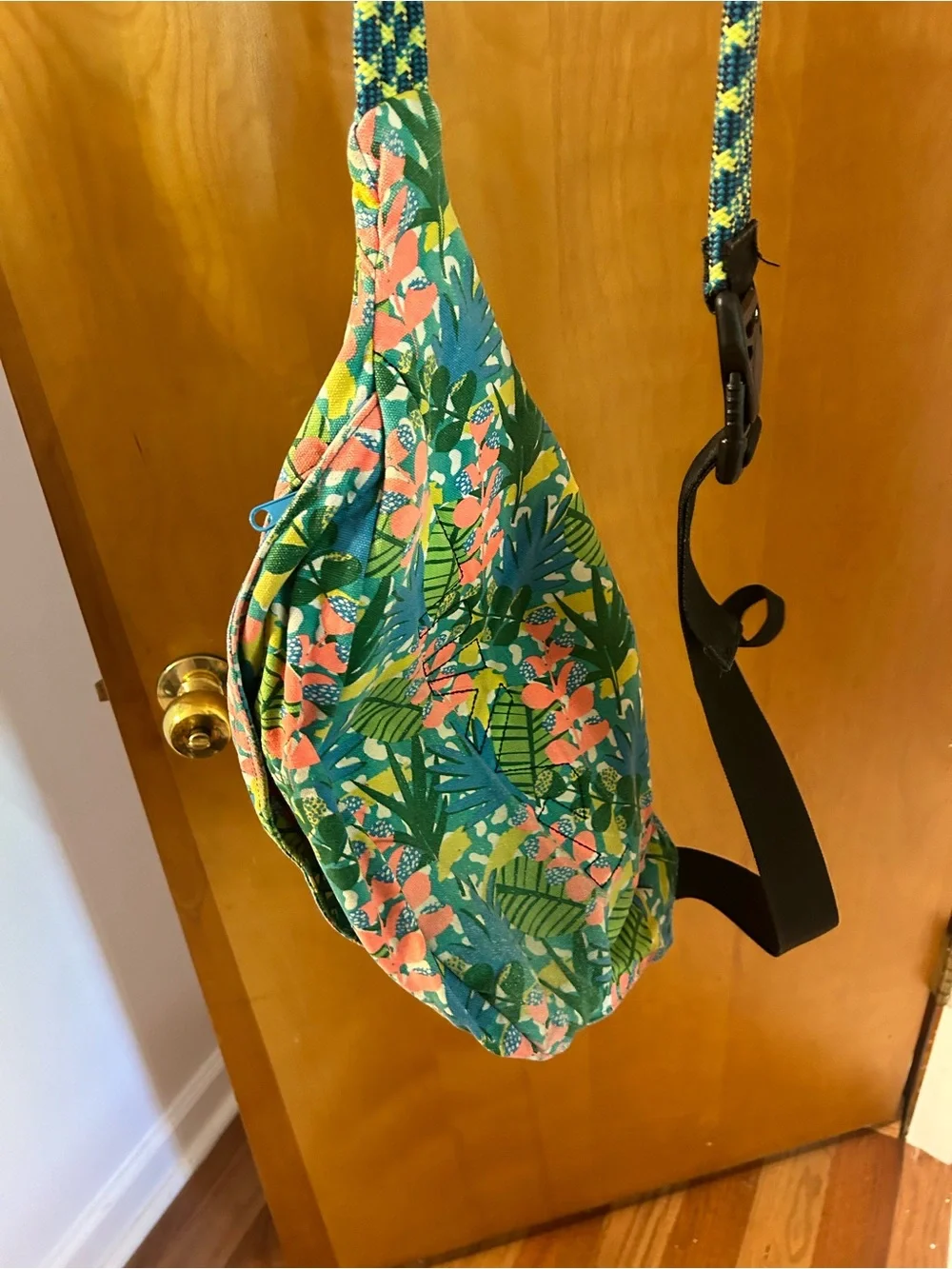 Kavu Floral Sling Bag in Teal, Coral and Yellow
